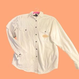 Harley-Davidson White and Orange Logo Shirt, Long-sleeve